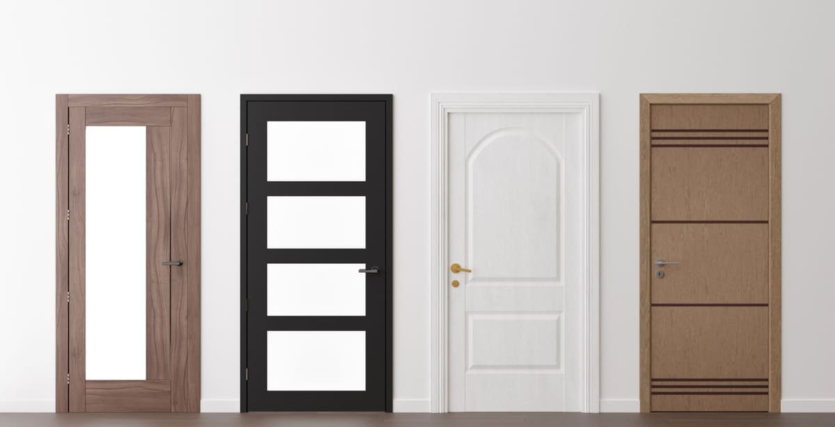 Four internal door styles in walnut, black, white and oak