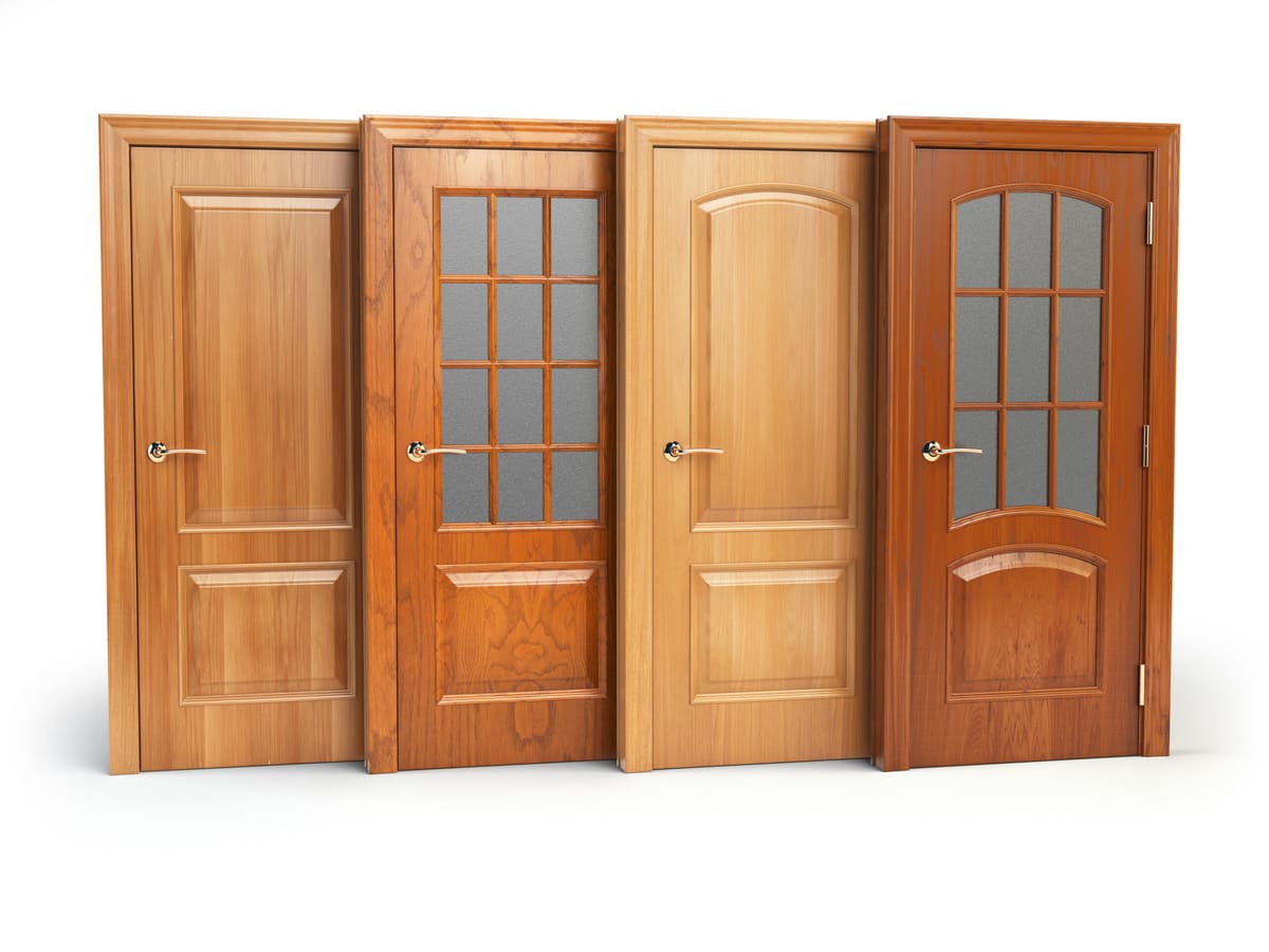 Four wooden internal doors, two with glazed panels